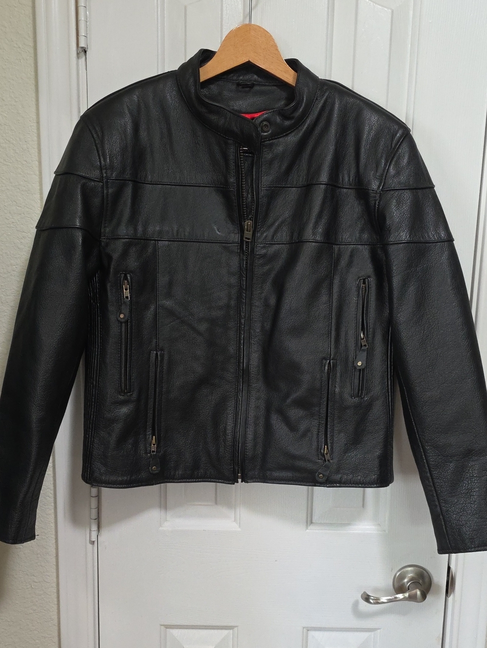 Leather King Motorcycle Men's Black Leather Jacket - Classic Zip Front Size M